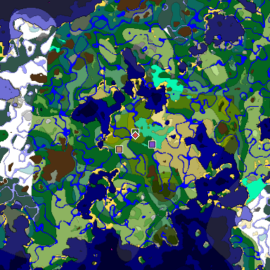 Predicted biome map of Java 1.19.2 seed -2274595430655734502 around estimated spawn