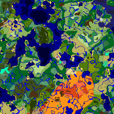 Predicted biome map of Java 1.19.2 seed 5115526339227194341 around estimated spawn