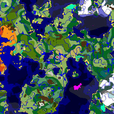 Predicted biome map of Java 1.19.2 seed -4373555467537711438 around estimated spawn