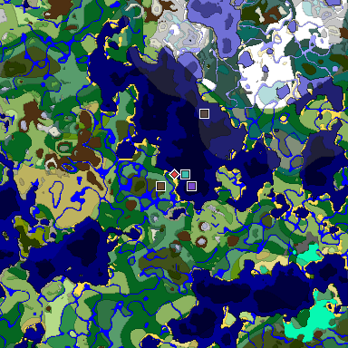 Predicted biome map of Java 1.19.2 seed -3509576142927373710 around estimated spawn