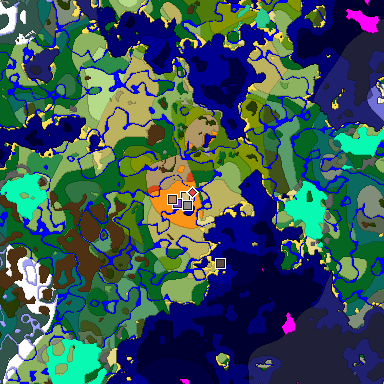 Predicted biome map of Java 1.19.2 seed -5483627767702807124 around estimated spawn