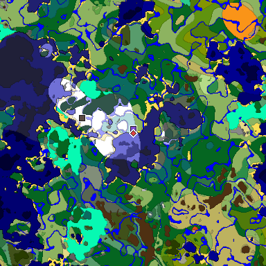 Predicted biome map of Java 1.19.2 seed -1030431804832130248 around estimated spawn