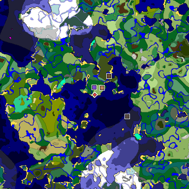 Predicted biome map of Java 1.19.2 seed 5918428321340271028 around estimated spawn