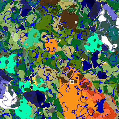 Predicted biome map of Java 1.19.2 seed -5964001407989533598 around estimated spawn