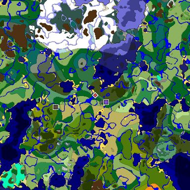 Predicted biome map of Java 1.19.2 seed 7467896957241170745 around estimated spawn