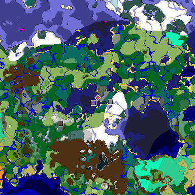 Predicted biome map of Java 1.19.2 seed -4072221170004327839 around estimated spawn
