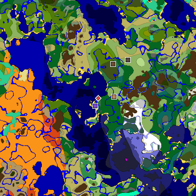 Predicted biome map of Java 1.19.2 seed 2252019572559856327 around estimated spawn