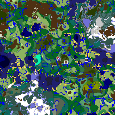 Predicted biome map of Java 1.19.2 seed 1244855000879714799 around estimated spawn