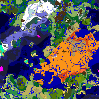 Predicted biome map of Java 1.19.2 seed -8399546601088267336 around estimated spawn