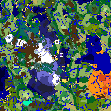 Predicted biome map of Java 1.19.2 seed 839584054460726459 around estimated spawn