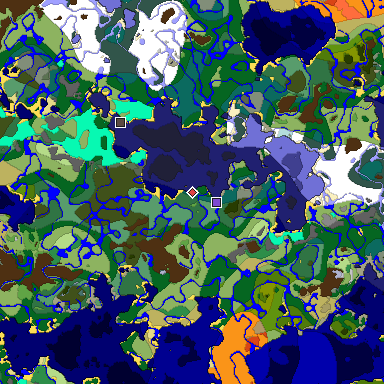 Predicted biome map of Java 1.19.2 seed -2178892420925301221 around estimated spawn
