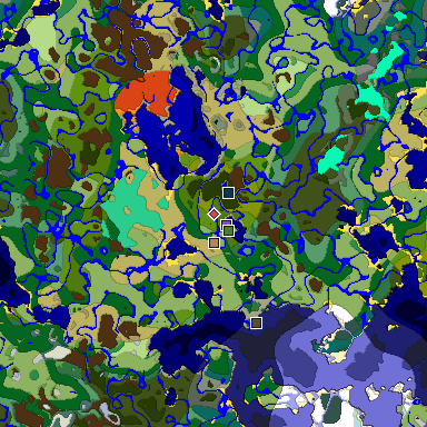 Predicted biome map of Java 1.19.2 seed -8356762571361907421 around estimated spawn
