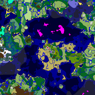 Predicted biome map of Java 1.19.2 seed 7086603737524198435 around estimated spawn