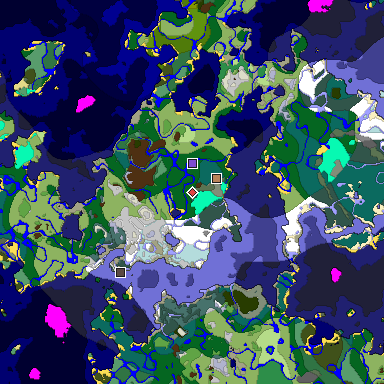 Predicted biome map of Java 1.19.2 seed -1792286942848856722 around estimated spawn