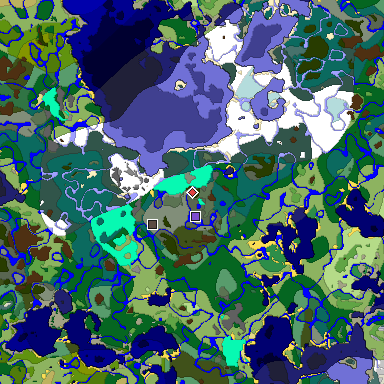 Predicted biome map of Java 1.19.2 seed -831031978118482144 around estimated spawn