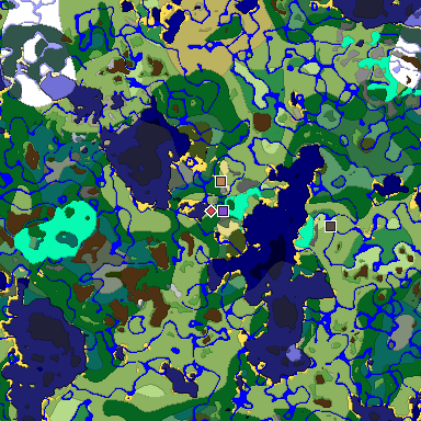 Predicted biome map of Java 1.19.2 seed -3167643383943343043 around estimated spawn