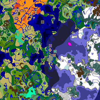 Predicted biome map of Java 1.19.2 seed -2468083133363156253 around estimated spawn