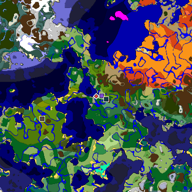Predicted biome map of Java 1.19.2 seed -1419502742636990280 around estimated spawn
