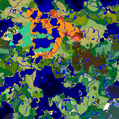 Predicted biome map of Java 1.19.2 seed -6408857907142255806 around estimated spawn