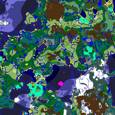 Predicted biome map of Java 1.19.2 seed -7804949560465340210 around estimated spawn