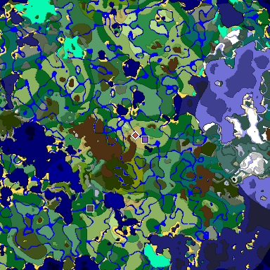 Predicted biome map of Java 1.19.2 seed -2919339294824621974 around estimated spawn