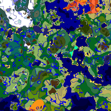 Predicted biome map of Java 1.19.2 seed 6880097408907750201 around estimated spawn