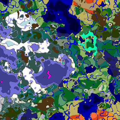 Predicted biome map of Java 1.19.2 seed -2122880855771686163 around estimated spawn