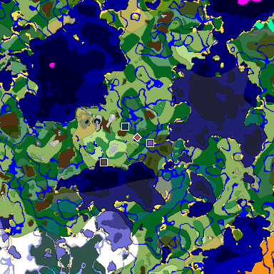Predicted biome map of Java 1.19.2 seed -7698881294836539640 around estimated spawn
