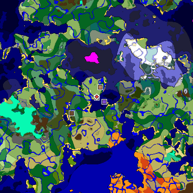 Predicted biome map of Java 1.19.2 seed -399223250264234485 around estimated spawn