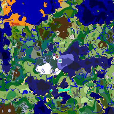 Predicted biome map of Java 1.19.2 seed 1500596794683710098 around estimated spawn