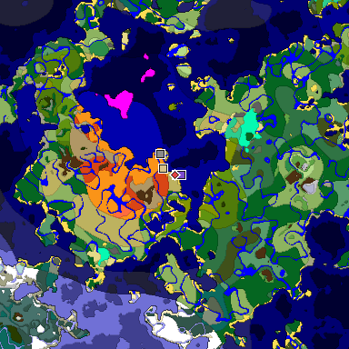 Predicted biome map of Java 1.19.2 seed 1052504906655229042 around estimated spawn