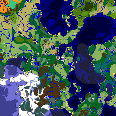 Predicted biome map of Java 1.19.2 seed 1132343526233059971 around estimated spawn