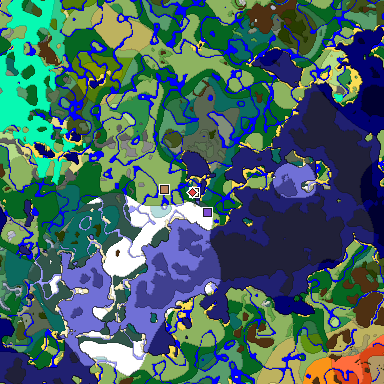 Predicted biome map of Java 1.19.2 seed -4235637446392436110 around estimated spawn