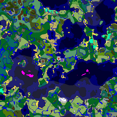 Predicted biome map of Java 1.19.2 seed -612664057835358591 around estimated spawn