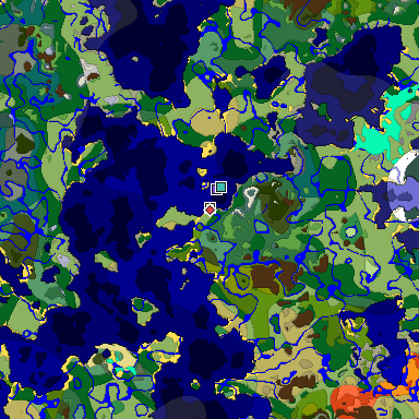 Predicted biome map of Java 1.19.2 seed -7102003119363115120 around estimated spawn
