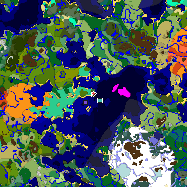 Predicted biome map of Java 1.19.2 seed -3925392773597928053 around estimated spawn