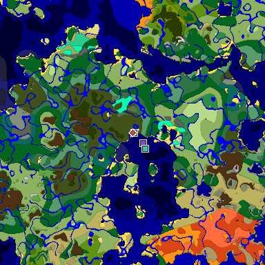 Predicted biome map of Java 1.19.2 seed -2837112228148753756 around estimated spawn
