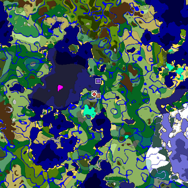 Predicted biome map of Java 1.19.2 seed 6230002541839191523 around estimated spawn