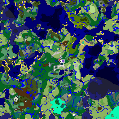 Predicted biome map of Java 1.19.2 seed 593221279665419315 around estimated spawn