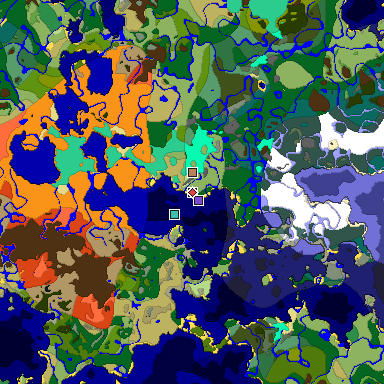 Predicted biome map of Java 1.19.2 seed 5234682097659494918 around estimated spawn