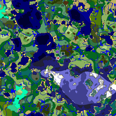 Predicted biome map of Java 1.19.2 seed -1065316620684380027 around estimated spawn