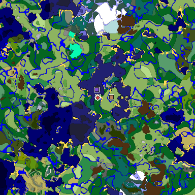 Predicted biome map of Java 1.19.2 seed -3554422268040810778 around estimated spawn