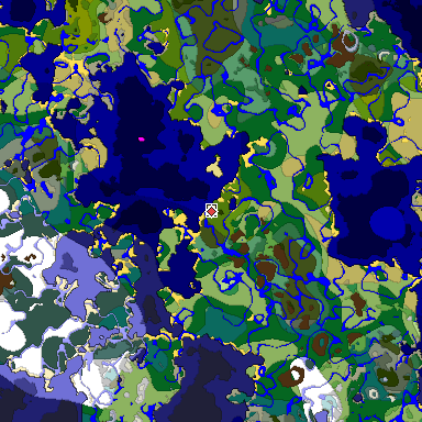 Predicted biome map of Java 1.19.2 seed -5987881300558514506 around estimated spawn
