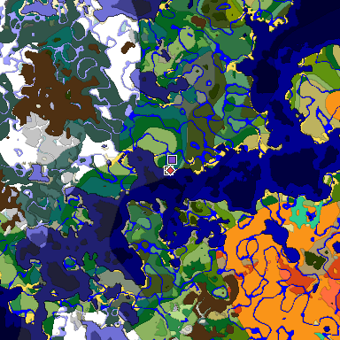 Predicted biome map of Java 1.19.2 seed 4063630882770079424 around estimated spawn