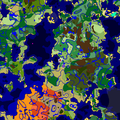 Predicted biome map of Java 1.19.2 seed 8197497518528141576 around estimated spawn