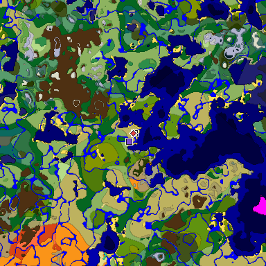 Predicted biome map of Java 1.19.2 seed -8097407322584549531 around estimated spawn