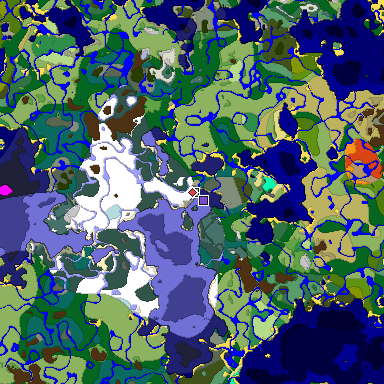 Predicted biome map of Java 1.19.2 seed -3805678967927181024 around estimated spawn