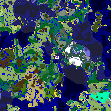 Predicted biome map of Java 1.19.2 seed 8996854773318638882 around estimated spawn