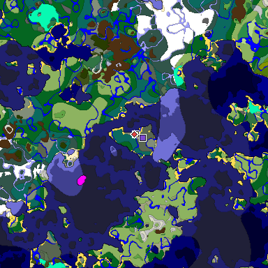Predicted biome map of Java 1.19.2 seed -7094274934181469418 around estimated spawn