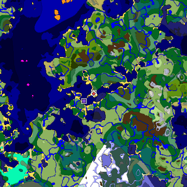 Predicted biome map of Java 1.19.2 seed -3718890475481804404 around estimated spawn